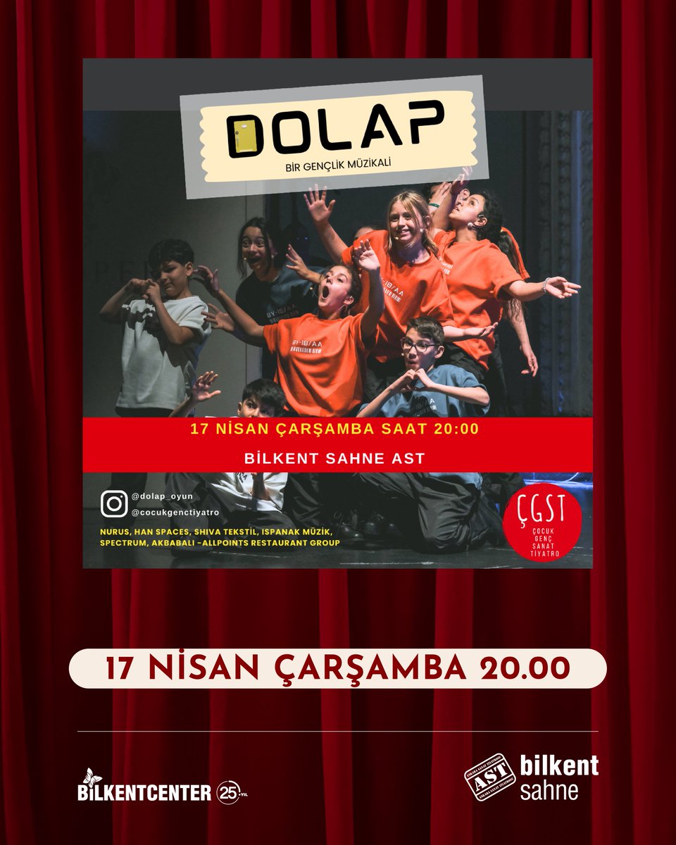 Bir okulun koridorunda geçen, distopikbir gençlik müzikali ‘Dolap’ 17 Nisan Çarşamba akşamı saat 20.00’de Bilkent Sahne AST’ta! 🎭 Biletler biletinial.com’da! #tiyatro #sanat #ankarasanattiyatrosu #AkademiAST #BilkentSahne #AST #BilkentCenter #Ankara