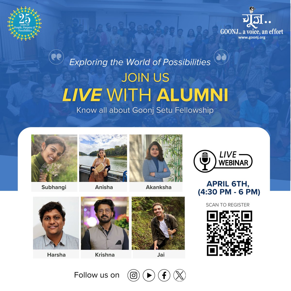 Join our webinar with alumni of the Goonj Setu Fellowship, where they'll share their experiences, insights, and the transformative power of this one-year social leadership program. Date: 6th April 2024 Time: 4:30-6:00 pm Register now at - docs.google.com/forms/d/17oZ6a…