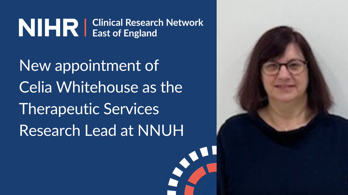 Welcome to Celia Whitehouse who has joined @NNUH as their Therapeutic Services Research Lead. Celia’s appointment will strengthen @NNUHResearch's Allied Health Professionals research programme, and this role will provide clinical professional development opportunities for staff.