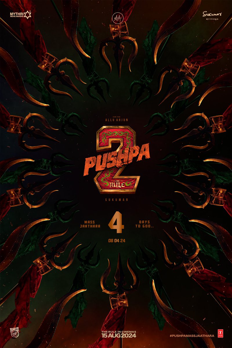 PushpaTheRule's tweet photo. 08 - 04 - 2024
𝐌𝐀𝐑𝐊 𝐓𝐇𝐄 𝐃𝐀𝐓𝐄.

#Pushpa2TheRuleTeaser will give you an adrenaline rush like nothing else will🔥🔥

#PushpaMassJaathara 💥

#Pushpa2TheRule Grand Release Worldwide on 15th AUG 2024. https://t.co/8lyZOpETEM