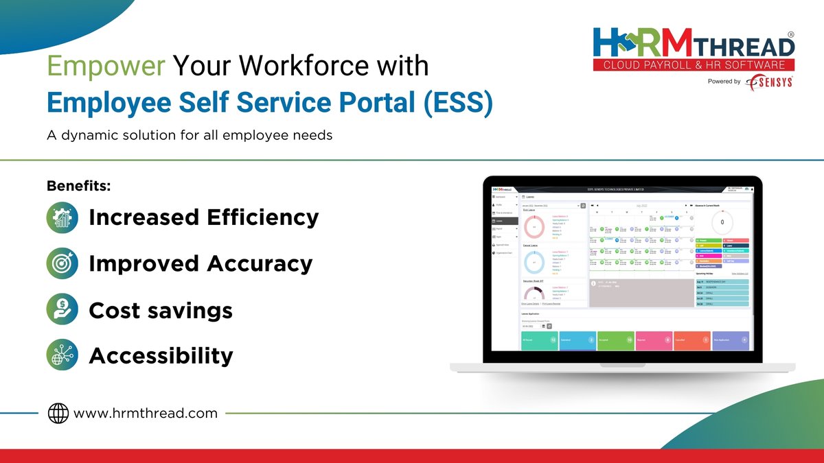 Revolutionize your workplace with our Employee Self Service Portal (ESS) - the ultimate solution for all your workforce needs. Empower your employees like never before. 

Visit us at: hrmthread.com

#sensys #sensystechnologies #hrmthread #payroll #EmployeeSelfService