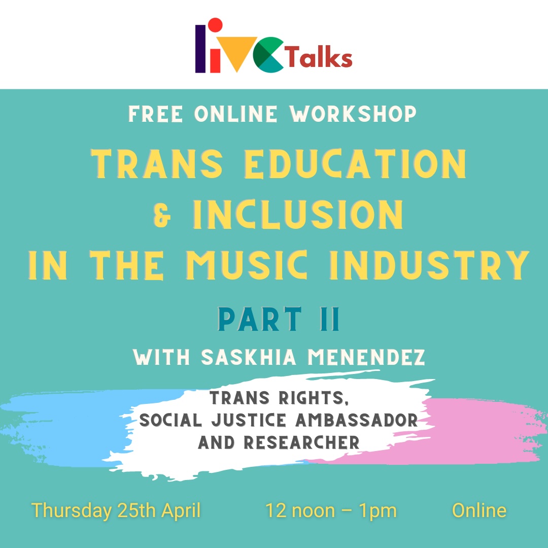 Join Saskhia Menendez, an equality and diversity ambassador, researcher, mentor, public speaker, and social change activist on Thursday 25 April (online 12pm - 1pm) for Part II of her series of workshops on Trans education & Inclusion within the Music Industry. Link in bio ⚡️