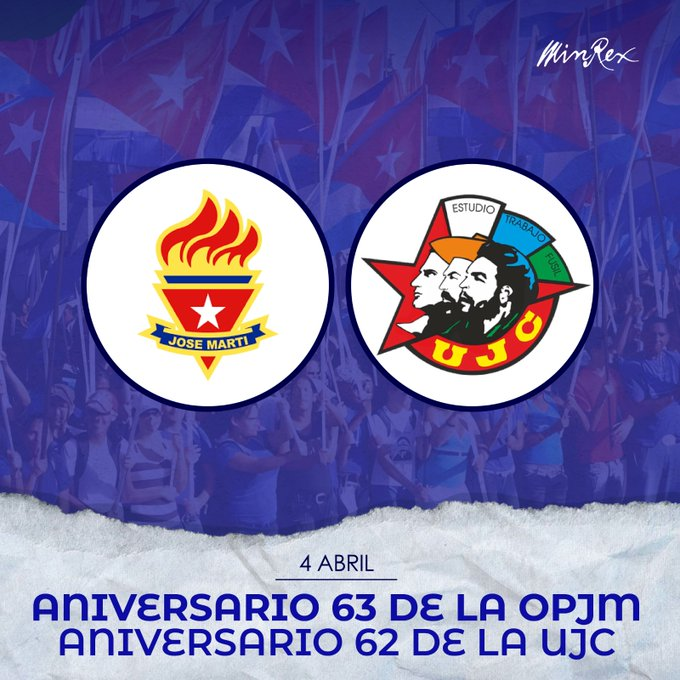islabb26's tweet photo. Muchas FELICIDADES a los pioneros en su 63 aniversario, y a nuestra organización juvenil en su aniversario 62 #63OPJM #62UJC #JuventudCubana #XIICongreso #CreaTuFelicidad #UnidosXCuba #IslaRebelde #JuntosSomosMásFuertes #PorCubaJuntosCreamos https://t.co/rBaHTFdHZR