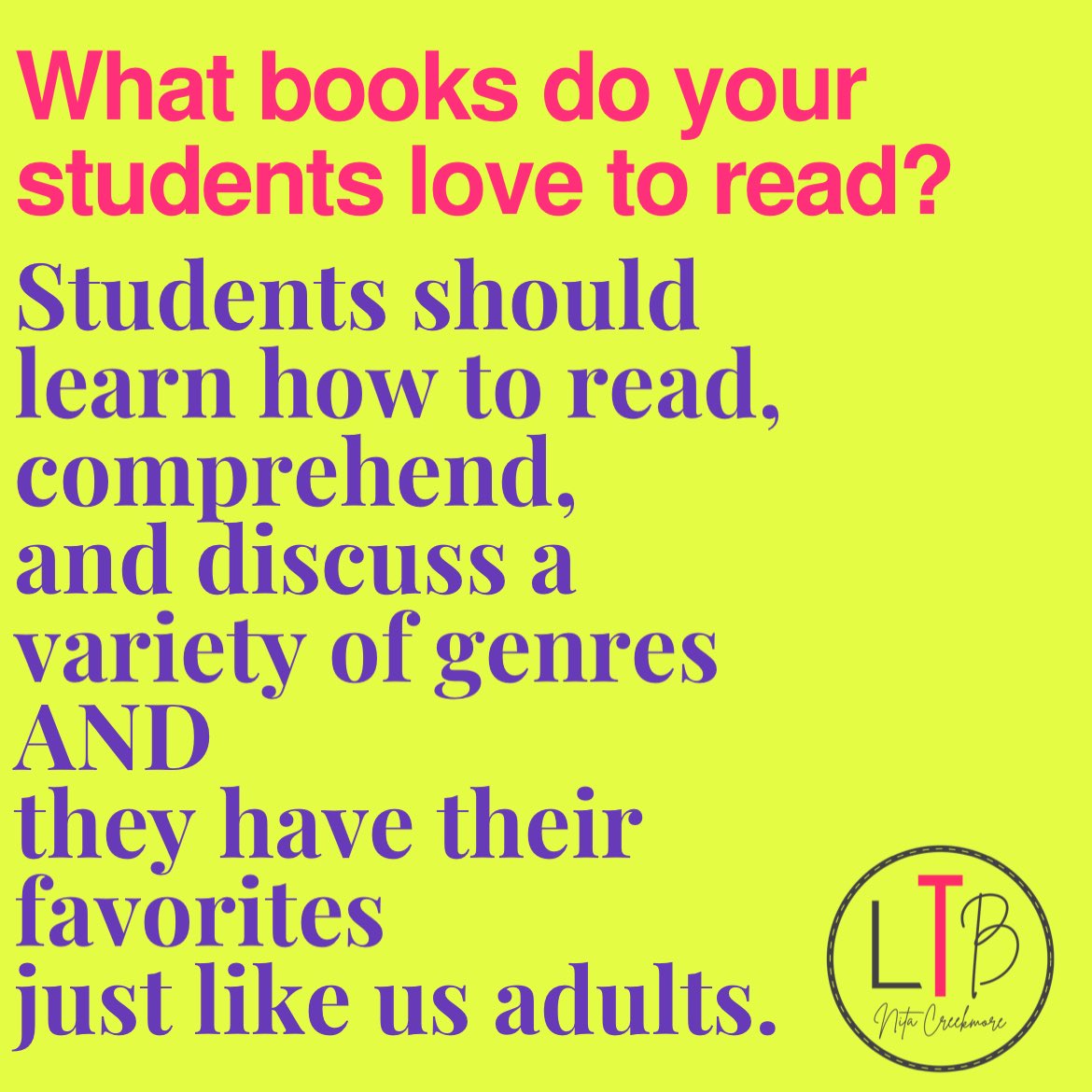This ⬆️. It’s great to teach them how to read a variety of genres and it’s so important that they read what they love. If you don’t know what they love to read, you can have a reading chat about it! 🫶🏽🙌🏽 What books do your students or child love to read? Share below!