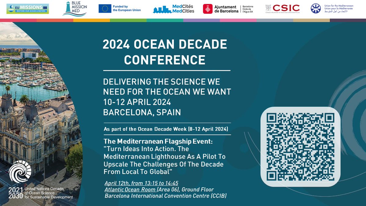 🌊As partner of @bluemissionmed, MedWaves will take part in the Flagship Event jointly organised by @EU_Commission @bcn_ajuntament #BlueMissionMed @IEOoceanografia @UfMSecretariat @MedCities within the framework of the #OceanDecade24. Join us! 📅 12/04 ➕bit.ly/3vN2nix