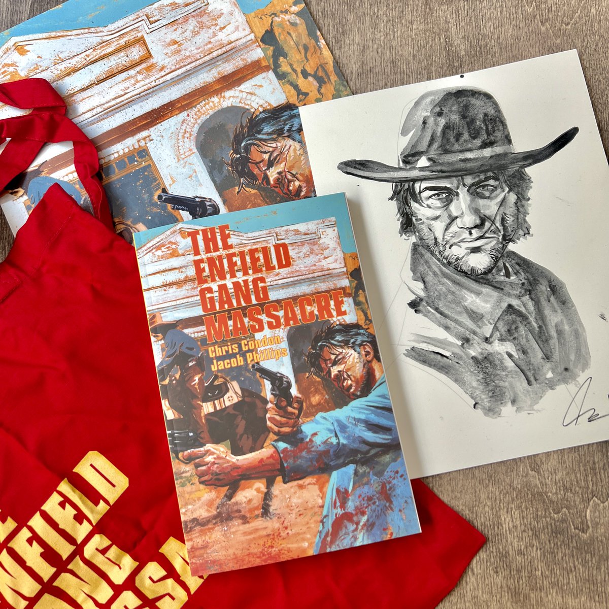 ThatJPhillips's tweet image. GIVEAWAY!! To celebrate the release of The Enfield Gang Massacre on April 10th we are giving away a signed book, an A3 art print, a tote bag and an ORIGINAL watercolour PAINTING of Enfield himself!! To enter just quote this post with the hashtag #theenfieldganggiveaway