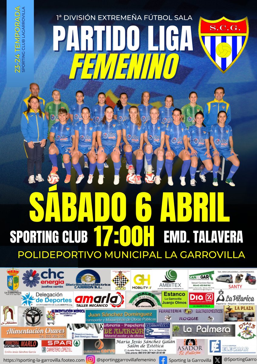 Nuevo partido de Liga de nuestras chicas, 
Ven al polideportivo a animar a las chicas!Tu apoyo es necesario!
youtube.com/channel/UCghCG…
Sporting Garrovilla - EMD Talavera
📷 Sabado 6 abril
📷  Hora: 17:00h
📷  Lugar: Polideportivo Municipal de La Garrovilla
#SomosSporting #Desde1972