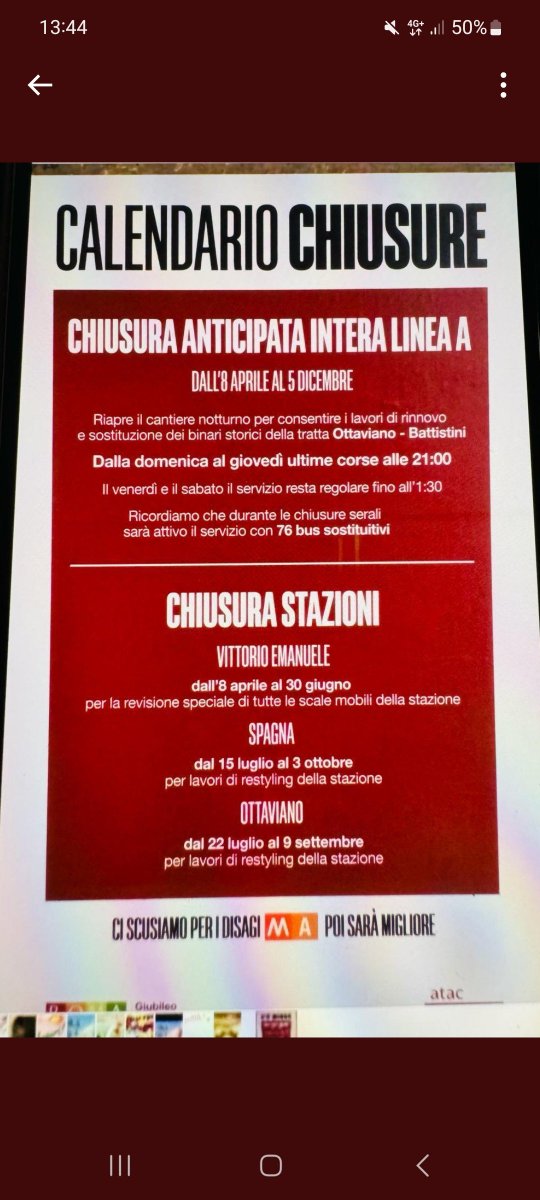 #ATAC con IMMENSO anticipo di 4gg annuncia con cartelli affissi (per ora) SOLO nelle stazioni (➡️ZERO info sul sito) la CHIUSURA anticipata alle 21 della #MetroA per ben ALTRI OTTO‼️ MESI