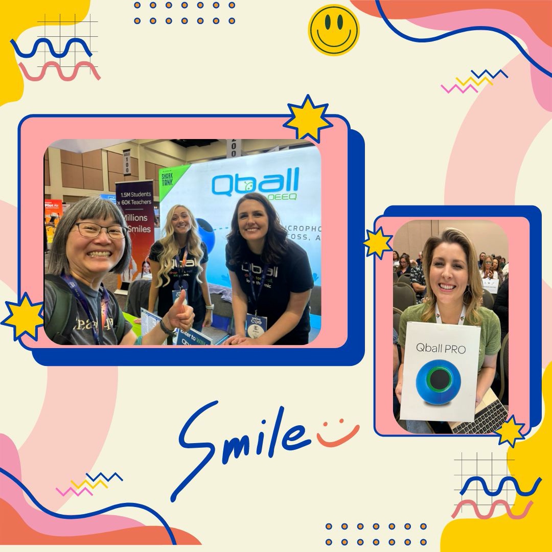 We love seeing our Qball family smile! 😊 We hope you have a wonderful day! #teachers #students #throwyourvoice #beheard #studentvoice #throwablemicrophone #classroomengagement #qball #gopeeq