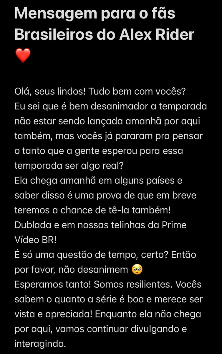 AlexRiderBR's tweet photo. Bom dia! 
A terceira temporada lança amanhã em alguns países. Isso é sinal que em breve ela chega aqui tbm! Não vamos desanimar, ok?

Assim que tivermos novidades do lançamento, vamos divulgar por aqui. Um abraço para todos vocês! 

#AlexRider
#AlexRiderBR https://t.co/j3rvOlaRyY