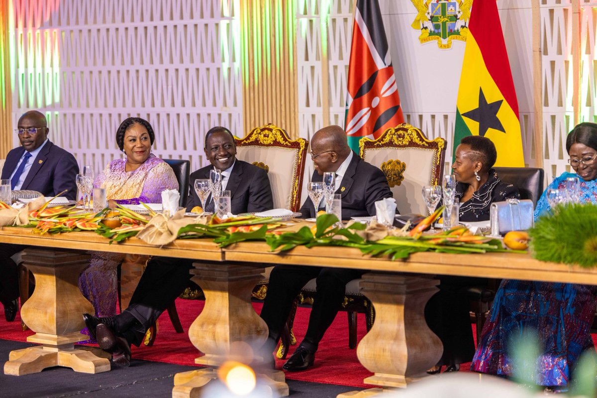 I attended a state banquet at Jubilee House in Accra, hosted in honour of President William Ruto's state visit to the Republic of Ghana. Our heartfelt gratitude to our hosts, President Akufo-Addo, my sister Rebecca Akufo-Addo, and the people of Ghana for their warm reception…