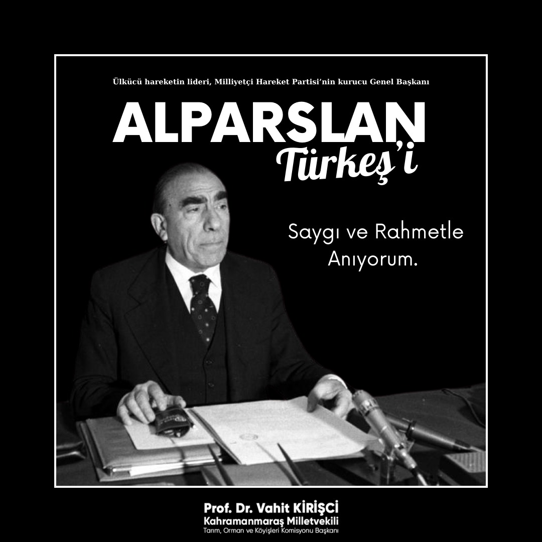 Ülkücü hareketin lideri, Milliyetçi Hareket Partisi’nin kurucu Genel Başkanı merhum Alparslan Türkeş’i vefatının yıl dönümünde saygı ve rahmetle anıyorum. Ruhu şad, mekanı cennet olsun.