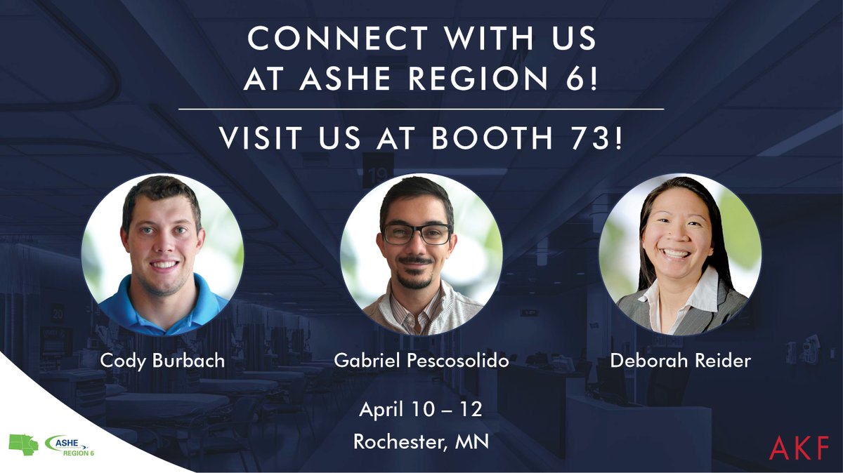 If you're attending the @ASHEAHA Region 6 Conference in Rochester, MN next week, be sure to stop by booth 73 to connect with us! lnkd.in/eyjH9GQ6 #ASHE #ASHERegion6 #HealthcareEngineering #HealthcareDesign
