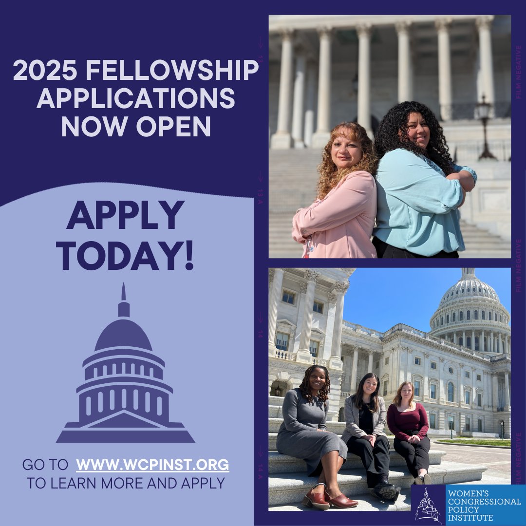 📢Exciting News! Applications are now open for the 2025 WCPI Congressional Fellowships on Women & Public Policy. Click here to learn more about eligibility requirements and to apply>> bit.ly/43SMmUX