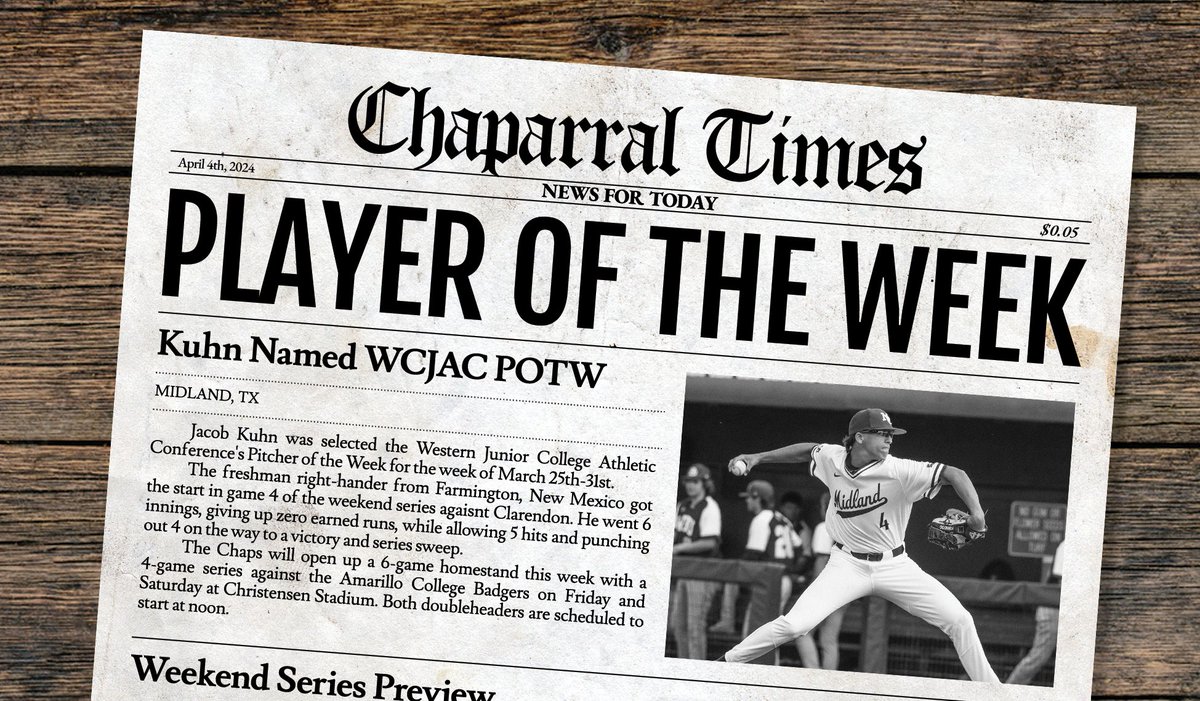 Congrats to Jacob Kuhn for earning WJCAC Pitcher of the Week!