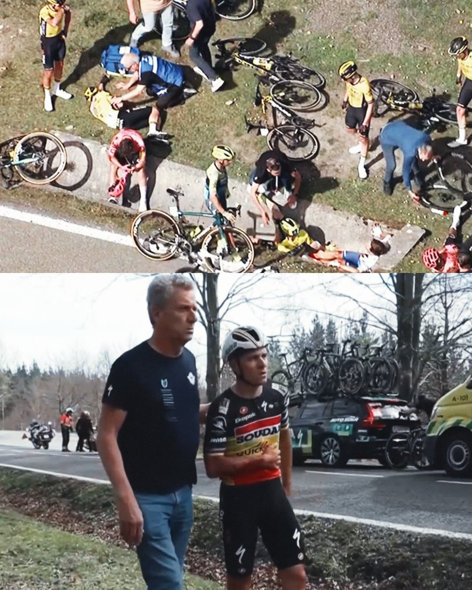 Jonas Vingegaard, Primoz Roglic and Remco Evenepoel all involved in bad crash at #Itzulia2024.