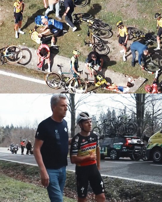 Jonas Vingegaard, Primoz Roglic and Remco Evenepoel all involved in bad crash at Itzulia Basque Country.
