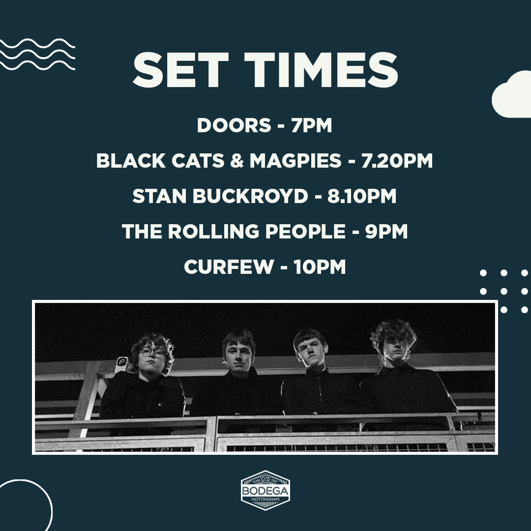 SET TIMES Stockport's razor-sharp indie quartet @TRPofficial are with us alongside @stanbuckroyd and @BCMPMusic. Last few tickets ont door if you fancy getting involved (which you should). Happy Hour downstairs until 7pm...