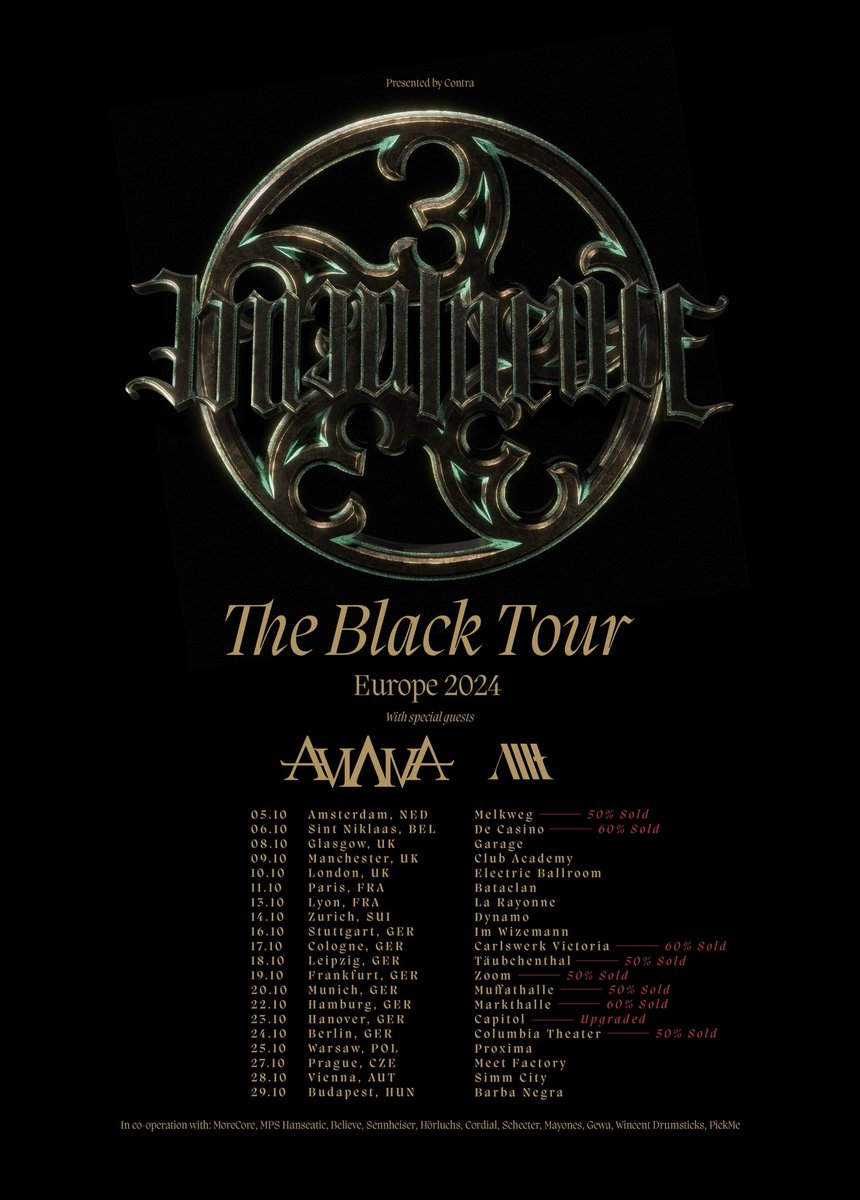 Europe. Embrace us as we join Imminence on their “THE BLACK” tour together with Allt, through the month of October. 𝐉𝐎𝐈𝐍 𝐓𝐇𝐄 𝐂𝐎𝐑𝐏𝐎𝐑𝐀𝐓𝐈𝐎𝐍