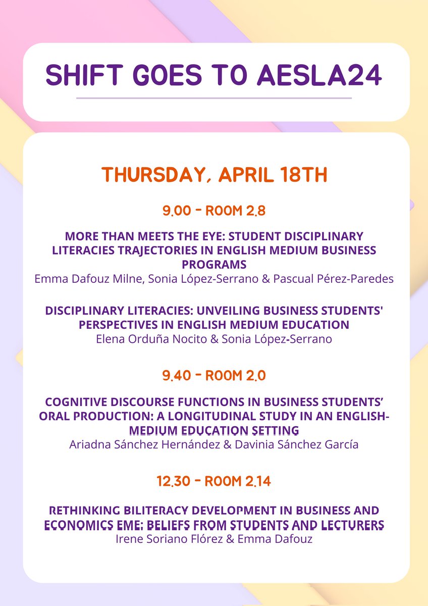 Our team is going to #AESLA24! 

Come join us on Thursday in our discussions on English Medium Education and Business Studies 

<a href="/aesla_twit/">AESLA</a>