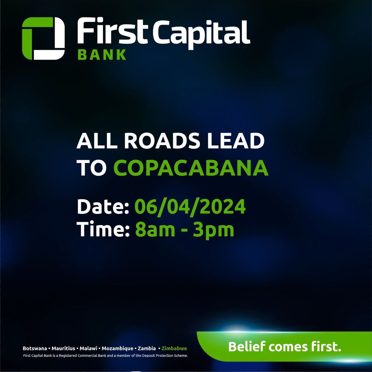 Ngatisanganei ku Copa cabana on Saturday It’s free for all, and stand a chance to win prizes. #BeliefComesFirst