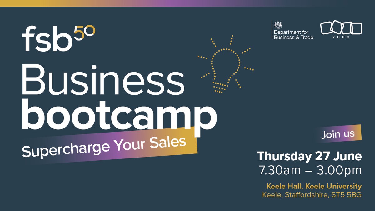🚨 Exciting announcement @fsb_policy is hosting their Business Bootcamp - Supercharge your Sales event on Thursday, June 27th, 7.30am - 3.00pm at @KeeleHall 👉 Register here bit.ly/4ac11gh #Sales #businessnetworking #upscale