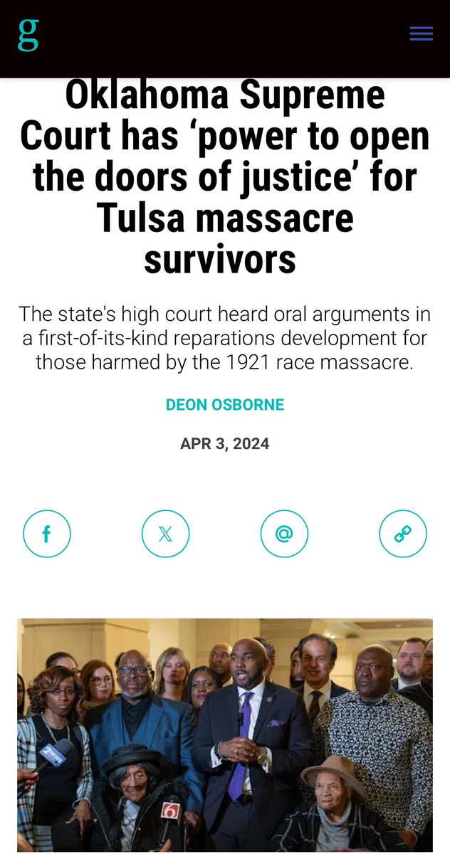 Grateful to @theGrio for publishing my story on the historic Okla Supreme Court hearing for Tulsa Race Massacre survivors. Spoke with descendants Rep. @reginatgoodwin & Chief Amusan, along with activist Tamika Mallory about what’s next. 📸 x @MikeCreef thegrio.com/2024/04/03/okl…