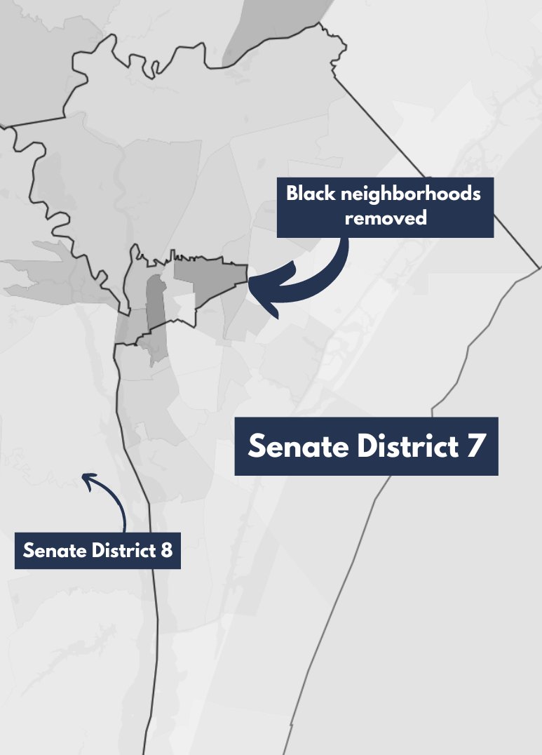 This year, the most competitive State Senate race in North Carolina will be SD-7 in Wilmington (New Hanover). Republicans surgically removed the ILM neighborhoods with the highest concentration of Black voters to help the GOP incumbent, @LeeForNC. Racist gerrymandering. #ncpol