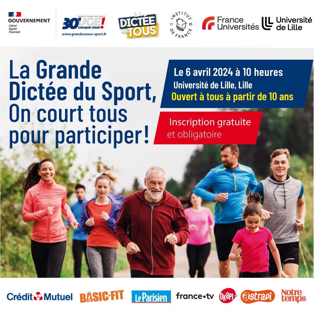 #Événement : le @CreditMutuel_NE soutient la Grande #Dictée du #Sport, un concours intergénérationnel accessible à partir de 10 ans 🖊️. RDV samedi à 10h à l'Université de Lille 📍 ! L'inscription est gratuite et obligatoire >> ow.ly/COHs50R87Zq
