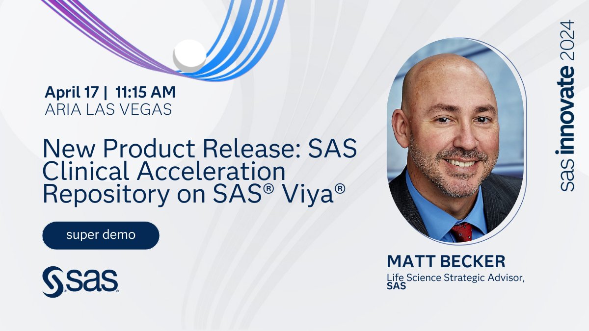 AnneData4LS's tweet image. 🔥Merck MSD, Don't Miss This! Life Sciences expert Matt Becker will unveil our newest solution, SAS Clinical Acceleration Repository. Super demo session April 17th. Attending Innovate, add this session to your schedule!
Register now! 2.sas.com/6015wBAt7 #innovation #SASViya