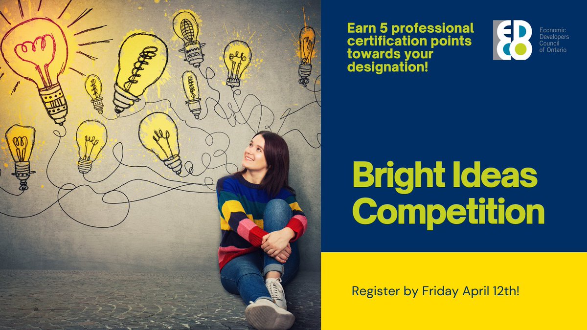 BIG news for innovators and professionals! The Bright Ideas Competition 2024 is now accepting registrations until Friday April 12th. #ProfessionalDevelopment #EconomicDevelopmentOntario #certification#EDCOBrightIdeas #EDCO2024 Register now at edco.on.ca/Bright-Ideas