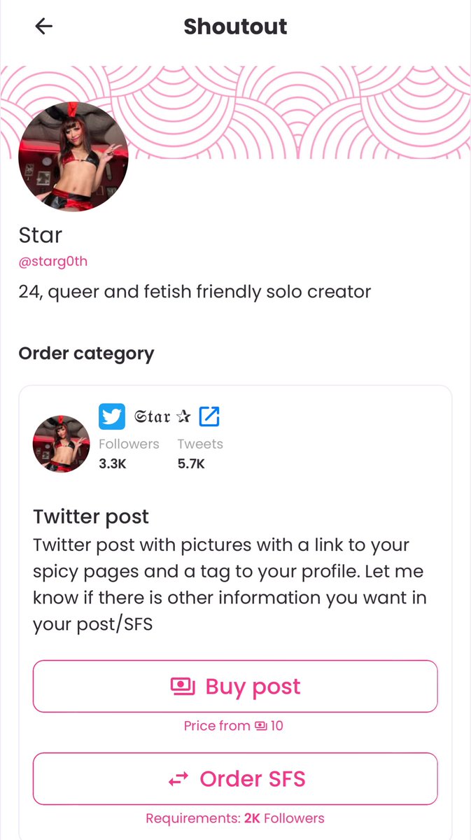 Beautiful <a href="/starg0th/">𝔖𝔱𝔞𝔯 ⭑</a> available for SFS on Twitter! ✨🔝😉

Check this link 👉🏼 fanscity.com/shoutout/buy/s…