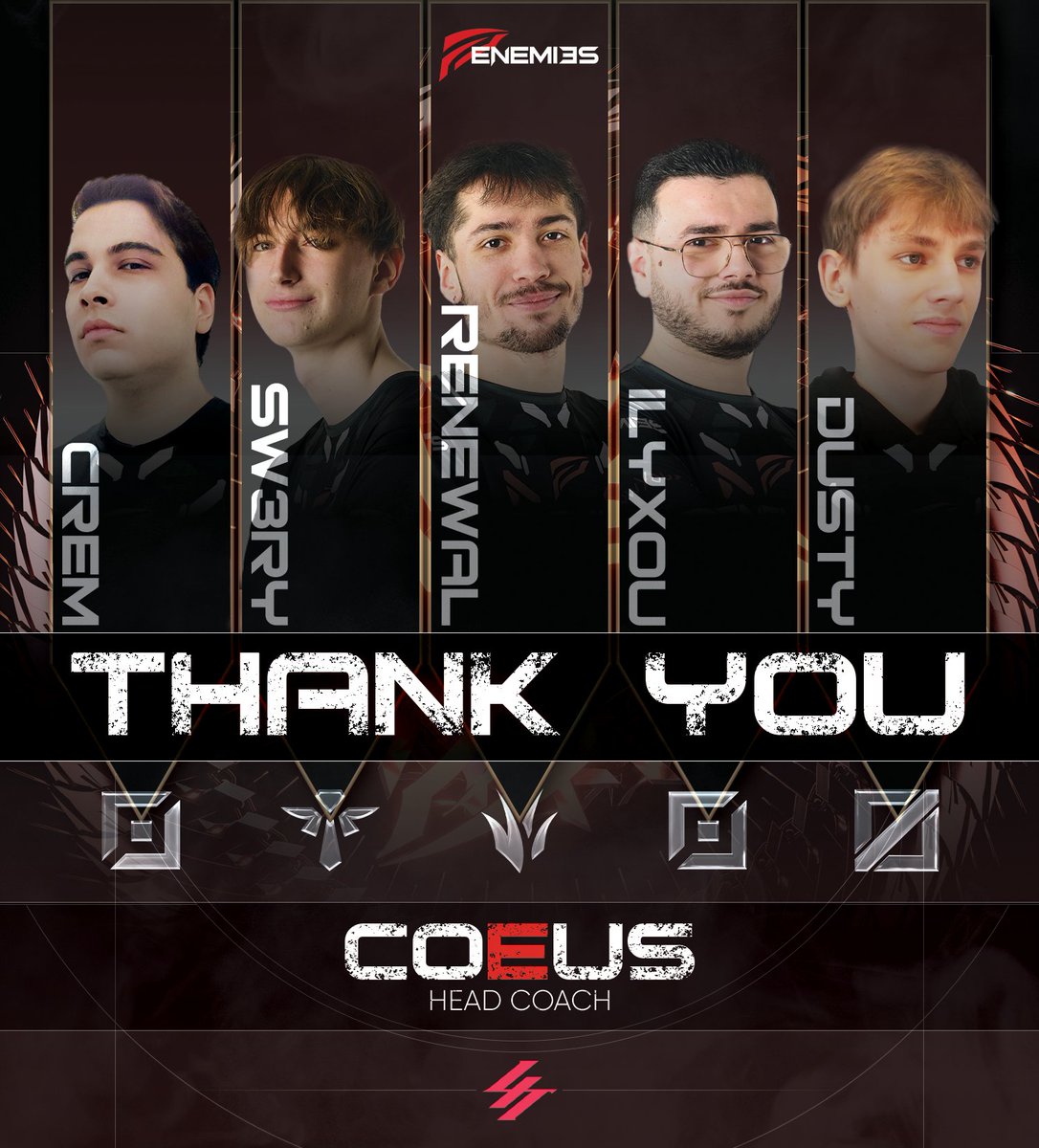 Deep thanks to our entire staff for the incredible journey. 🔥🔥 Through ups and downs, it's been a joy. Best wishes to all!❤️‍🔥 COACH: @LoLCoeus TOP: @ILYXITOOO JNGL: @renewal_son MID: @Dustylol_ ADC: @cremlol1 SUPP: @Sw3ry_lol #KnowYourEnemies @lit_official_it