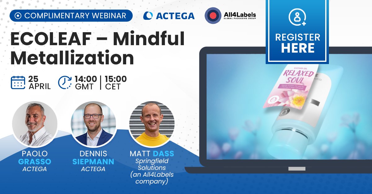 ACTEGA_global's tweet photo. Join us for an insightful WebSeminar on April 25th at 14:00 GMT/15:00 CET together with our partner All4Labels - Global Packaging Group! 📅 Discover the advantages of our #ECOLEAF technology and its role in reducing CO2 emissions.💡🌍 Register now: https://t.co/1rAut4u9m0 https://t.co/B7S2zpmHg2