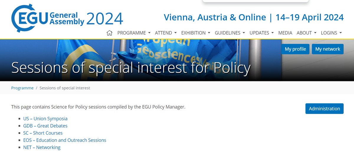 Did you know that #EGU24 has a #Science4Policy section in the programme?! Check it out here and be sure to add some of this year's excellent #SciPol sessions to your personal programme ⭐️! meetingorganizer.copernicus.org/EGU24/sessions…