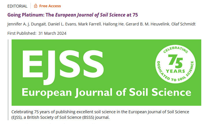 A privilege to be co-author on this Editorial for the 75th Anniversary Issue of the European Journal of Soil Science bsssjournals.onlinelibrary.wiley.com/doi/full/10.11… @wileyearthspace @ejsoilscience @Soil_Science #soil #research