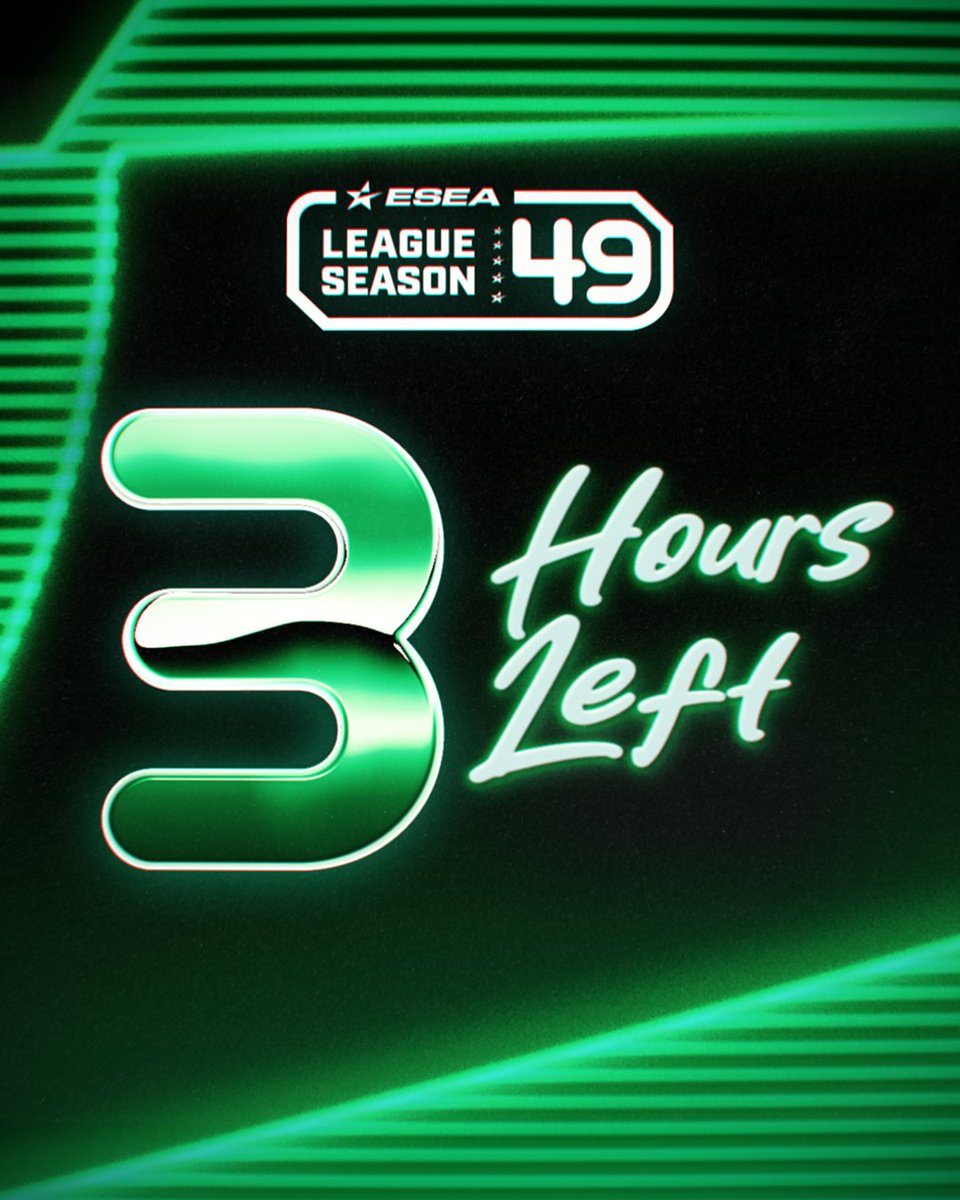 💚 3 hours to go. It's your last chance to join us for an exciting Counter-Strike season as we embark on Season 49! Get your team ready at: fce.gg/league