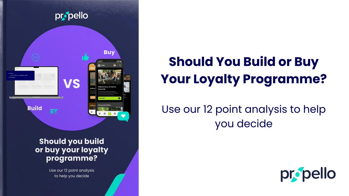 PropelloCloud's tweet image. Stuck in a bind as to whether you should build or buy a loyalty programme? 🤔 This one&apos;s for you! A 12-point analysis that scores all the main factors of implementing a loyalty programme based on your current priorities.👇
hubs.li/Q02rw9Mh0