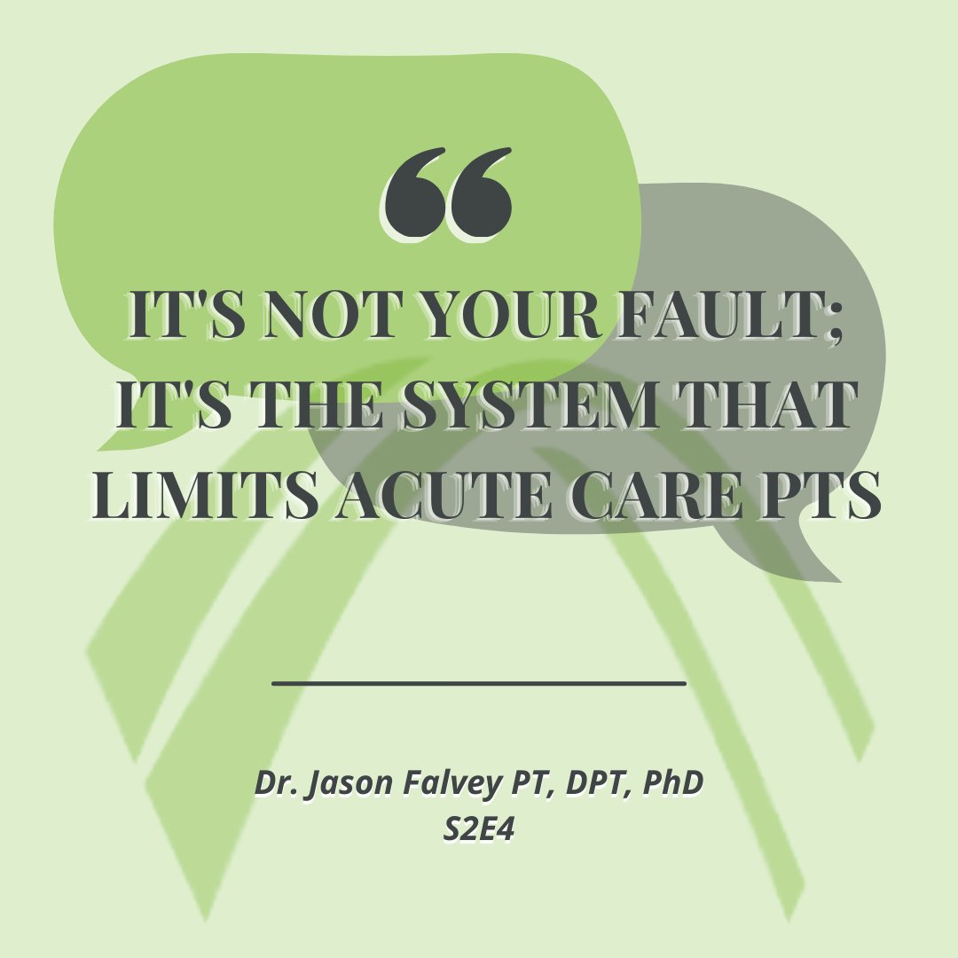 🏥 'It's not your fault; it's the system that limits acute care PTs.' Join our conversation with Dr. Falvey on navigating and transforming healthcare systems. #AcuteCare #HealthReform #AcutePT Catch the episode ➡️ tinyurl.com/2p9b6wzj