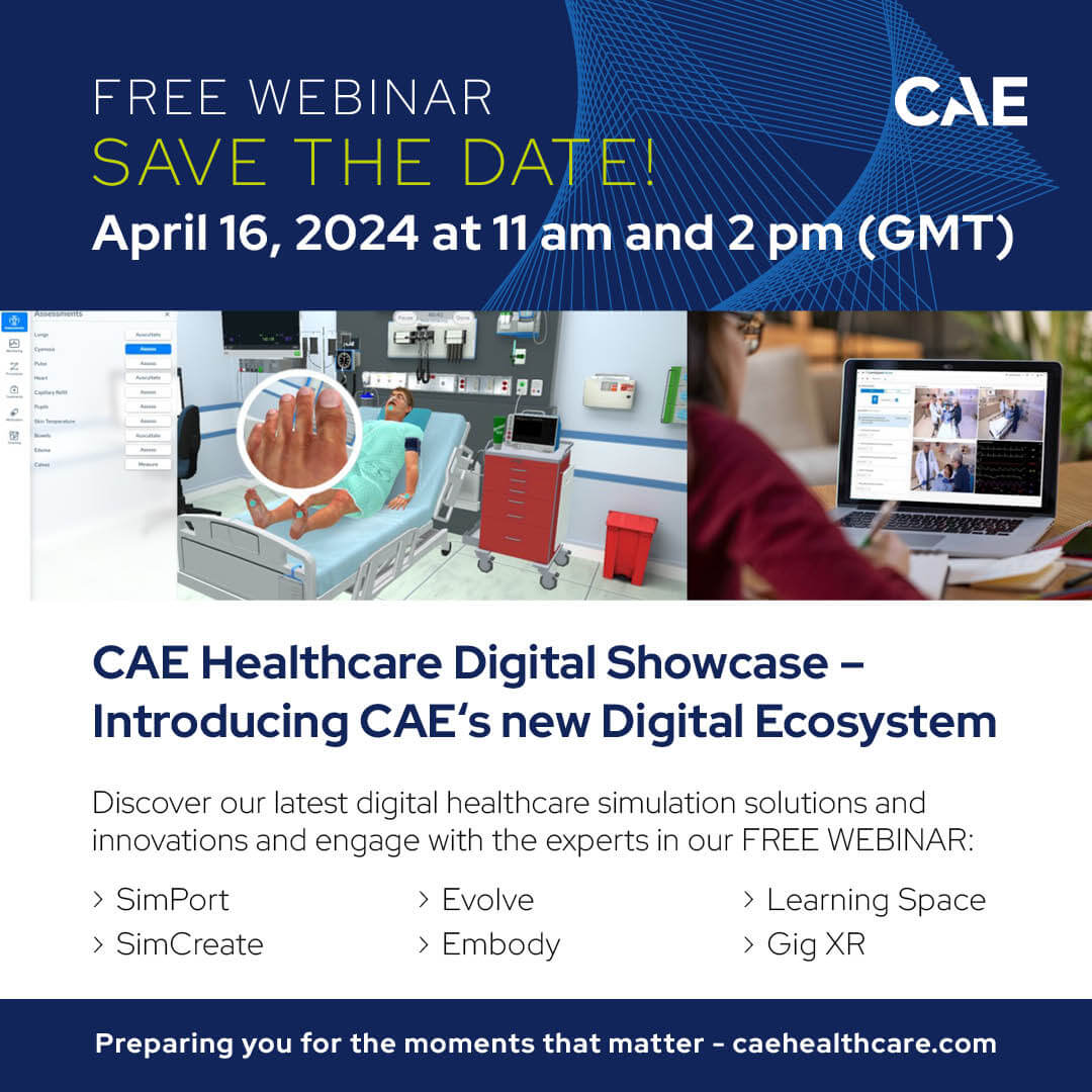 💻Have you registered for the free #webinar on April 16 to learn more about our #digital ecosystem? Watch as our experts explain how these digital solutions optimize #simulation management, content creation and educational integration. Register now:➡️ caehc.co/webinar-digita…