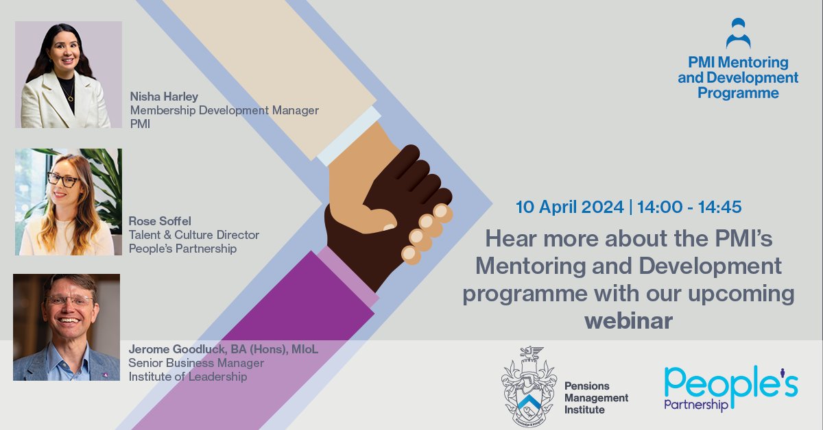 Elevate your career journey! Join our Mentoring & Development Programme webinar to learn from industry experts and discover growth opportunities. Mentors and mentees welcome! 10 April 2024 | 14:00 - 14:45 Register: pensions-pmi.org.uk/events/pmi-s-m… #PMIPensions #MentoringProgramme2024