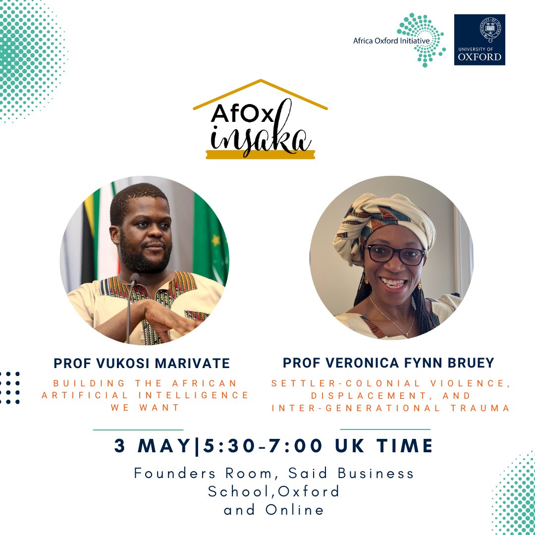 🌟 AfOx Insaka Event Alert! 🌟 Dive deep into Africa-focused research with Professor Vukosi Marivate & Professor Veronica Fynn Bruey. Engage, ask questions, and connect over drinks post-discussion. Register: ow.ly/133H50R8cnu #AfOxInsaka #Research #Networking #Oxford