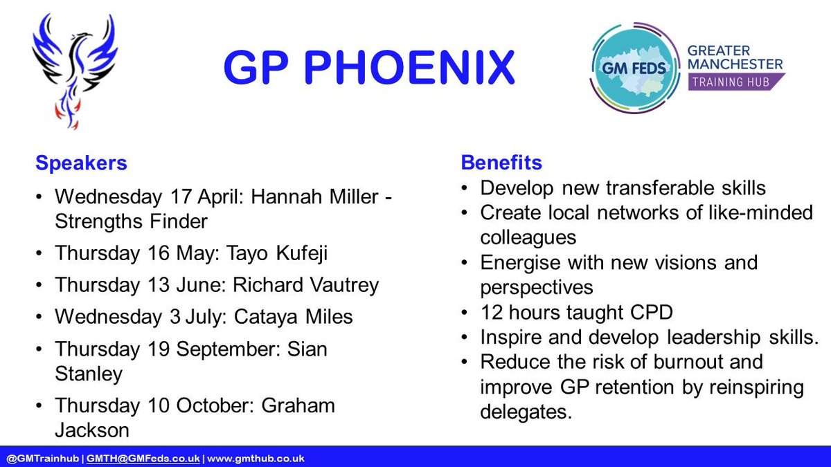 Applications for the next intake to the Greater Manchester GP Phoenix programme are now open until the 7th of April. Empowering and energising GP’s, helping them to turn their job back into a career! Find out more and apply here 👉 phoenixgp.co.uk