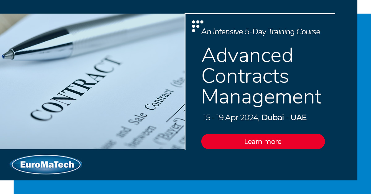 Advanced Contracts Management

Register today!
euromatech.com/seminars/advan…

#euromatech #training #trainingcourse #trainingprovider #contractsmanagement #disputes #contract