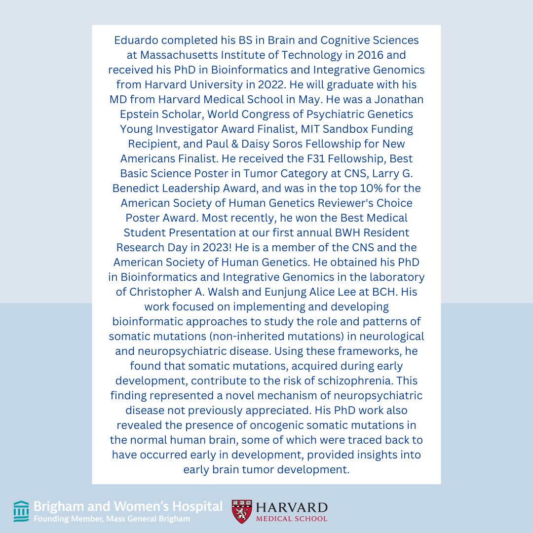 Welcome, Eduardo! We are thrilled to have you join the Brigham and Women's Neurosurgery residency program. Here's to an incredible journey ahead filled with learning, growth, and making a difference in the lives of others! 🧠 🥼 #BWHNeurosurgery #HarvardMed #FutureSurgeon