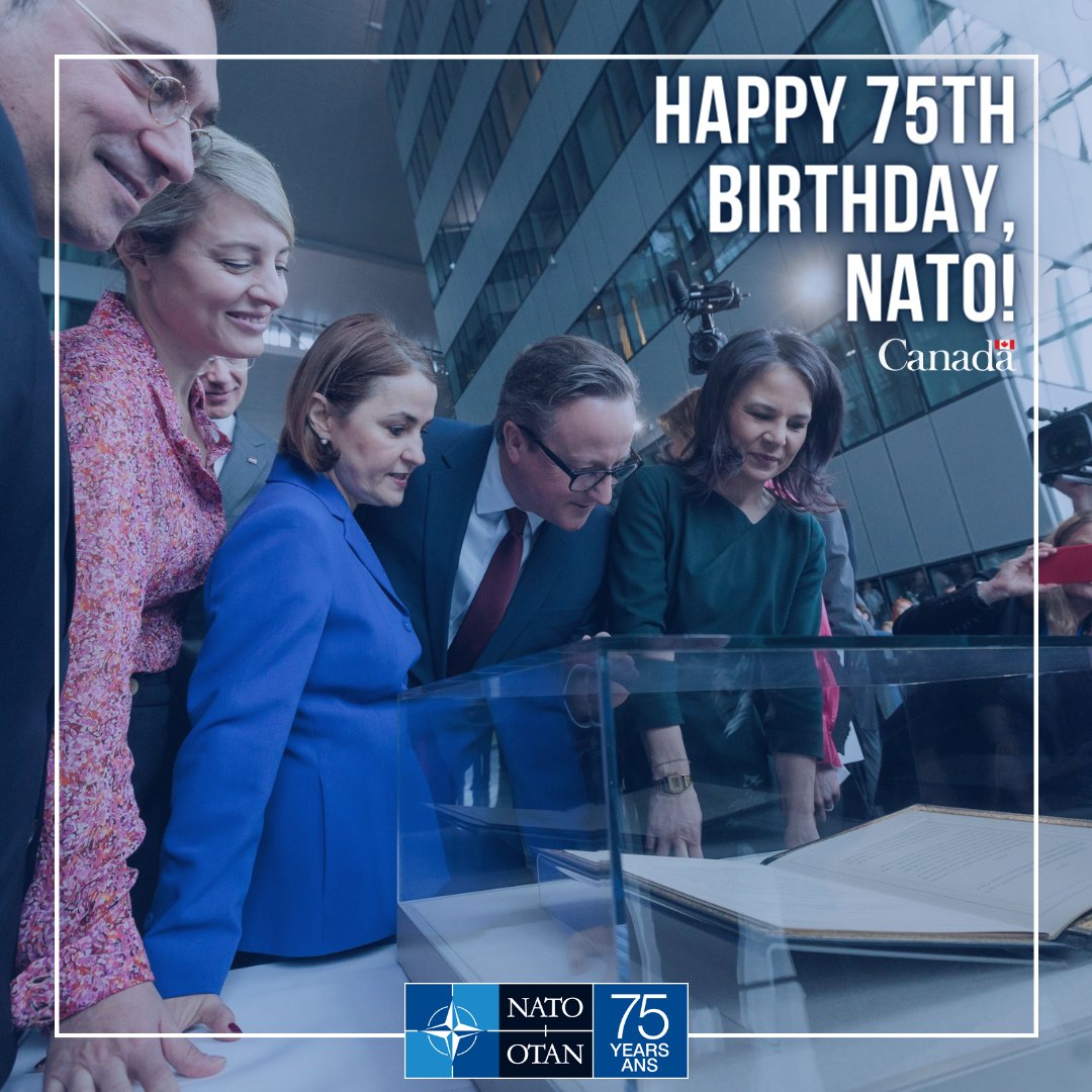 Today, we celebrate @NATO - 75 years of cooperation & historic achievements on security. As the world faces complex challenges, the role of NATO has never been greater. 🇨🇦 is a proud founding member of the Alliance that is bigger, stronger, & more united than ever. #1NATO75years