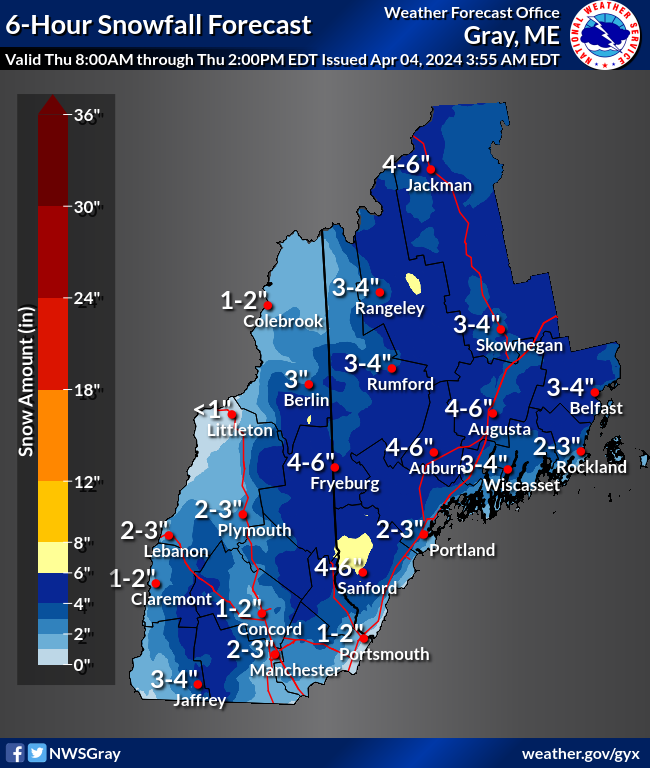 NWSGray's tweet photo. Power outages reported across the entire forecast area due to downed trees and limbs from the heavy wet snow and winds.  Storm is not over yet with additional heavy wet snow through the day.  Stay off the roads if you can as tree limbs are still snapping! #mewx #nhwx https://t.co/cVfgRciP4f
