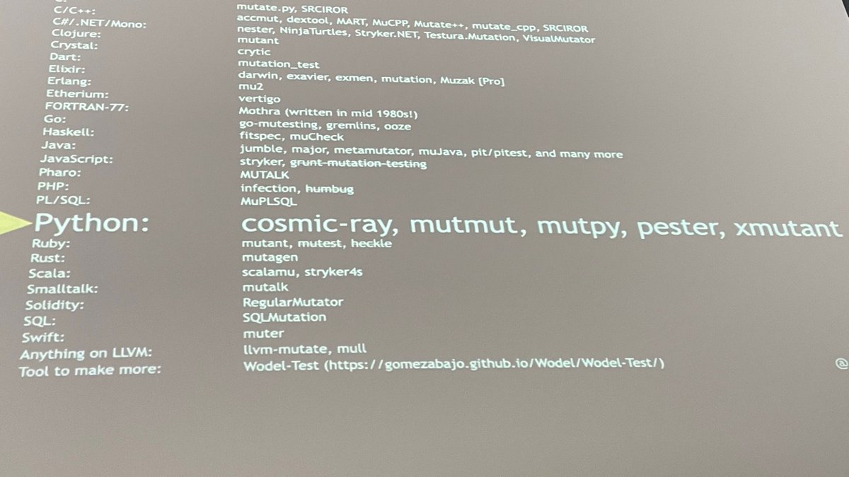 Good to see @DaveAronson mentioning our (@sixty_north's) Cosmic Ray☢️tool for mutation testing, in his talk on the topic at @PyConLT.