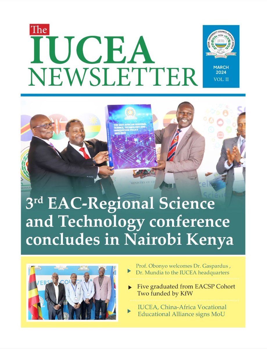 The IUCEA Newsletter summarised key achievements about @iucea_info. The Newsletter has detailed information on staff mobility, the EAC-STI conference, @EASTRIPSTI , and other vital events implemented by the IUCEA. Details: iucea.org/wp-content/upl… @bagcaporal @SalomeMGuchu