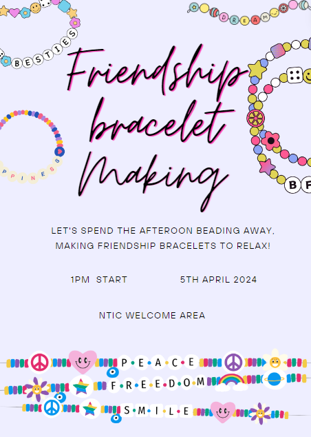 NTICNottingham's tweet photo. Join Us Tomorrow for a Mindful Friendship Bracelet Session! #Kaplanlife #Friendship https://t.co/JXwqxxPZ8P